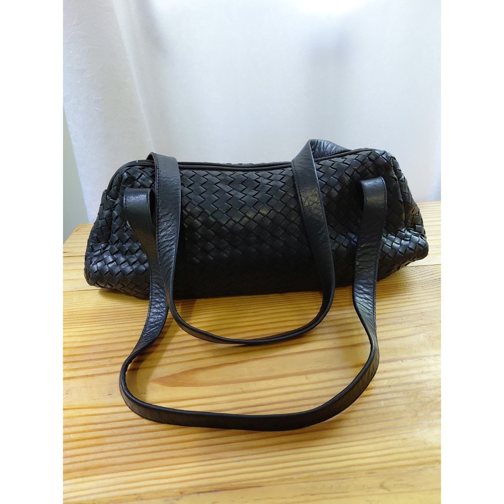 Vintage Ferrat Spain Black Woven Leather Handbag Interecciato  Shoulder  80s/90s
